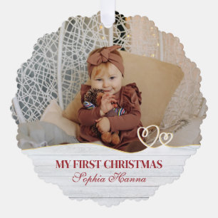 Baby Girl's First Christmas Birth Stats & Photo Tree Decoration Card