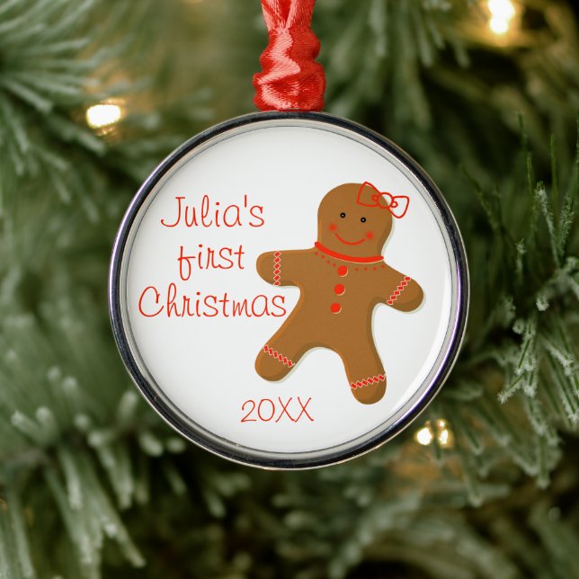 Baby Girl's First Christmas Gingerbread Metal Tree Decoration (Tree)