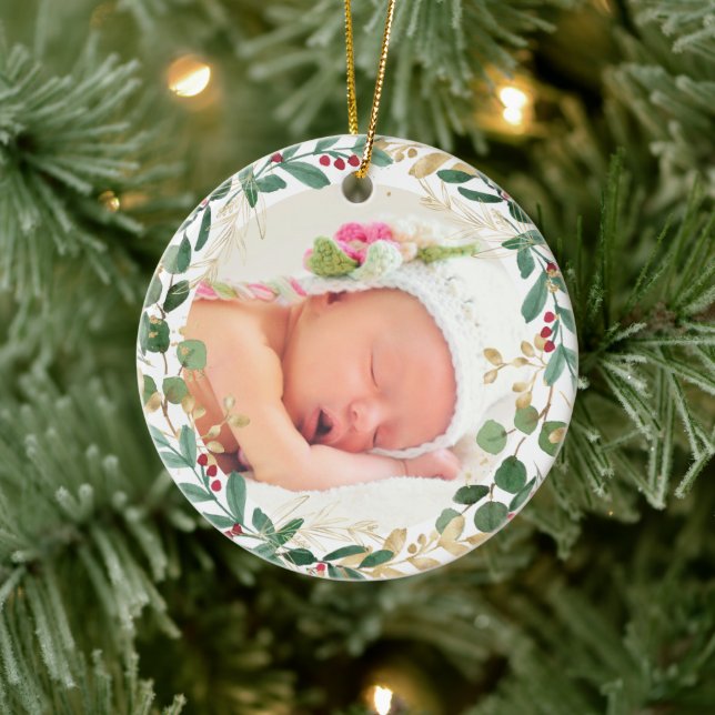 Baby girls first Christmas greenery gold elegant Ceramic Tree Decoration (Tree)
