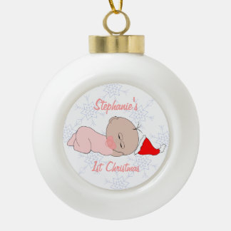 Baby Girls First Christmas Just Add Text Ceramic Ball Christmas Ornament