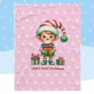Baby Girl's First Christmas Personalise Name Pink Fleece Blanket