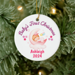 Baby Girls First Christmas Personalised Ceramic Tree Decoration