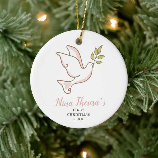 Baby Girl's First Christmas Personalized Dove Ceramic Tree Decoration (Tree)