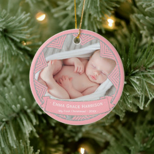 Baby Girl's First Christmas Photo   Blush Pink Ceramic Tree Decoration