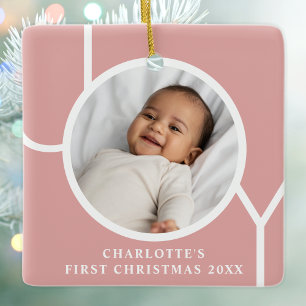 Baby Girl's First Christmas Photo Pink Ceramic Ornament