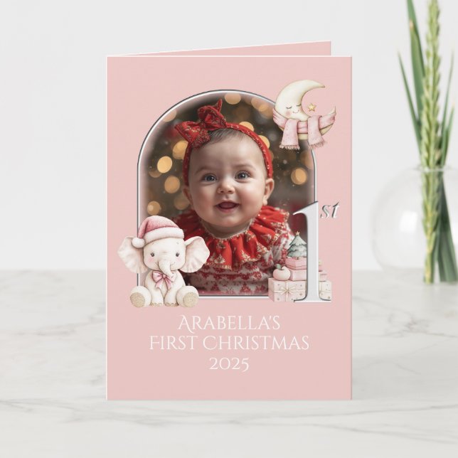 Baby Girls First Christmas photograph** Holiday Card (Front)