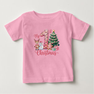 Baby Girl's First Christmas Pink T-Shirt