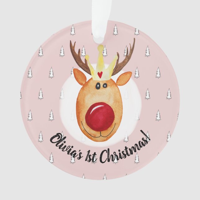 Baby Girl's First Christmas Princess Rudolph Name Ornament (Front)