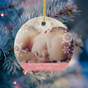 Baby Girl's First Christmas Snowflakes Pink Glass Tree Decoration