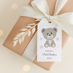 Baby Girls First Christmas Teddy Bear Pink Gift Tags
