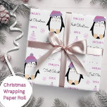 Baby Girls First Christmas Winter Penguin Pink Wrapping Paper<br><div class="desc">Make their very first Christmas special with personalised wrapping paper featuring a cute winter penguin,  tree and snowflakes.  Easily update the name and year and be sure to check out my collection for lots more choices.</div>