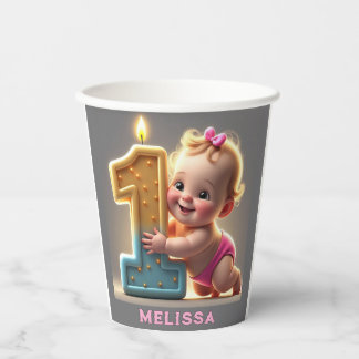 " BABY GIRL'S FIRT BIRTHDAY " PAPER CUPS