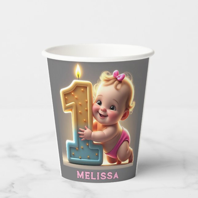 " BABY GIRL'S FIRT BIRTHDAY " PAPER CUPS (Front)