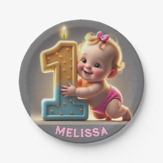 " BABY GIRL'S FIRT BIRTHDAY " PAPER PLATE