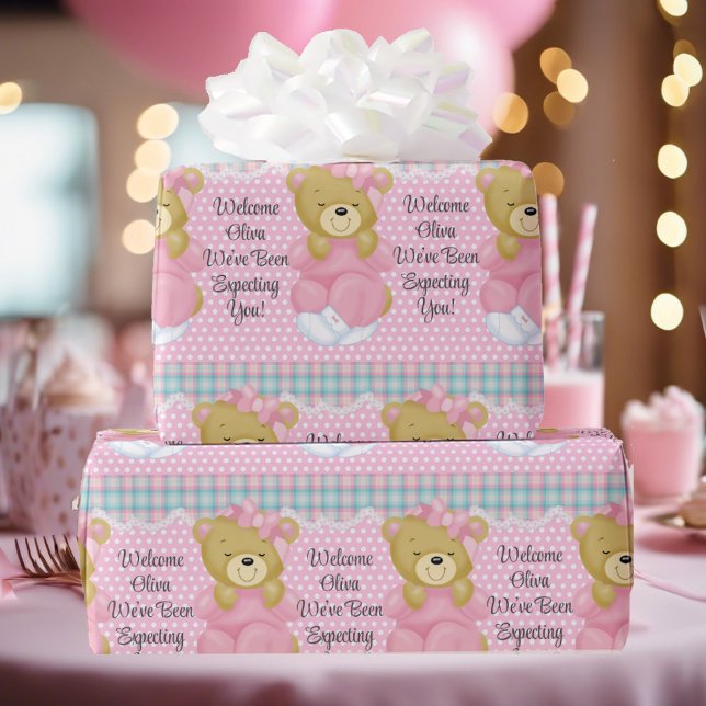 Baby Girl's Name Personalise Text Pretty Pink Wrapping Paper (Creator Uploaded)