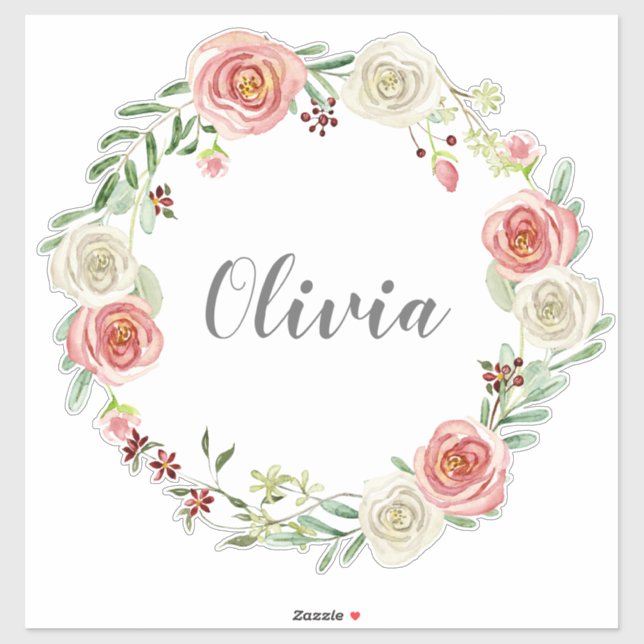Baby Girls Name Watercolor Rose Floral Wreath (Sheet)