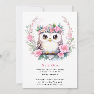 Baby Girl's Owl Floral Shower Invitation