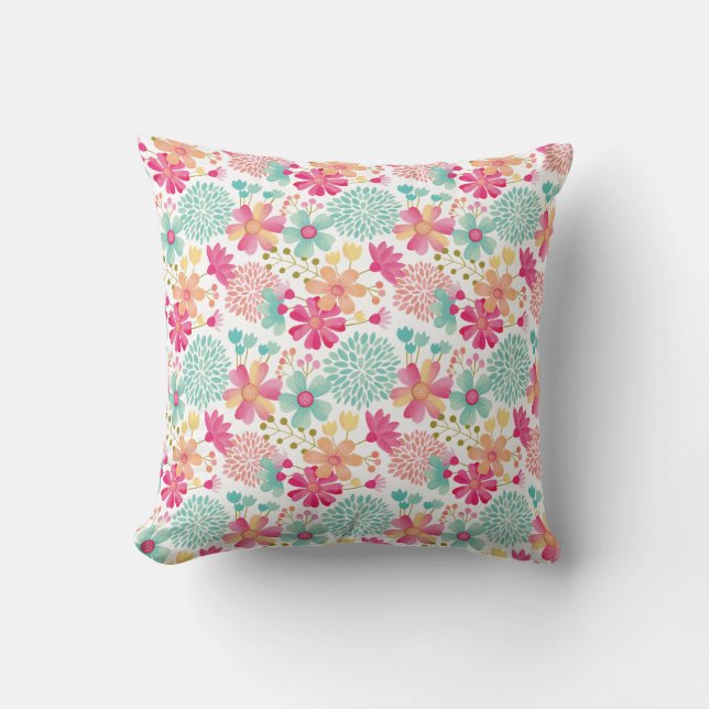 Baby Girls Painted Floral Pattern Nursery Pillow (Front)