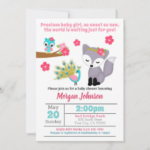 Baby Girls Pink Fox Baby Shower Invitation