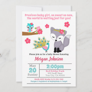 Baby Girls Pink Fox Baby Shower Invitation