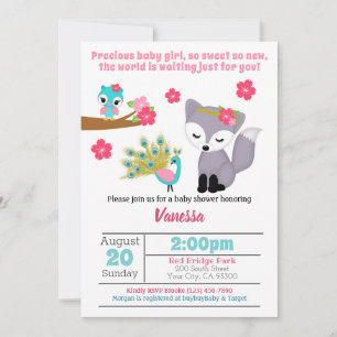 Baby Girls Pink Fox Baby Shower Invitation