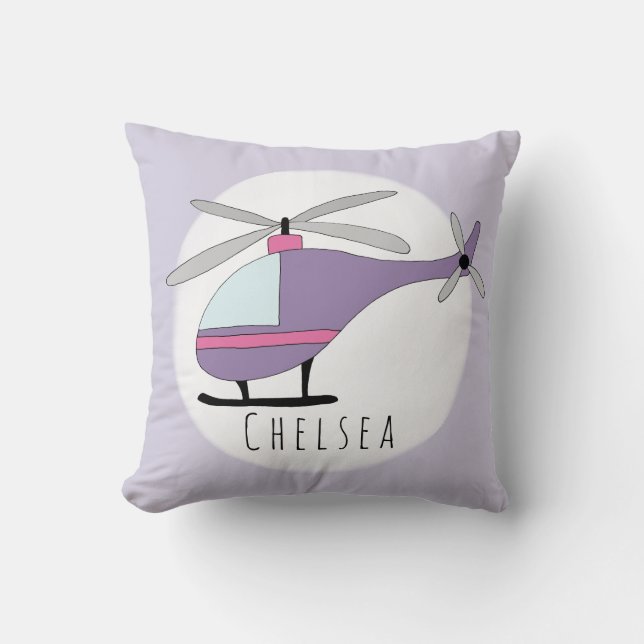 Baby Girl's Purple Helicopter Name Nursery Cushion (Front)