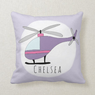 Baby Girl's Purple Helicopter Name Nursery Cushion