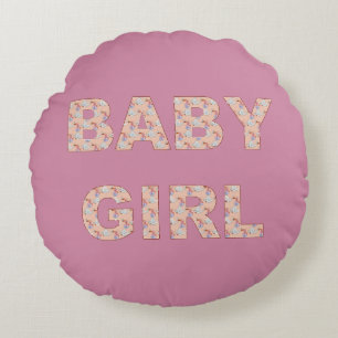 Baby girls storks round cushion