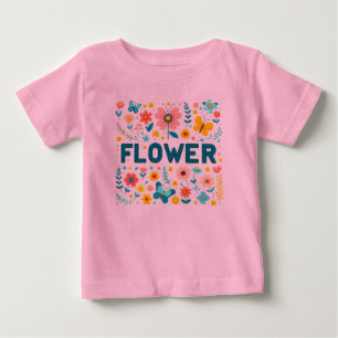 Baby Girls' T-shirt with Cute Letters and Flowers