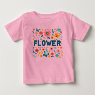 Baby Girls' T-shirt with Cute Letters and Flowers