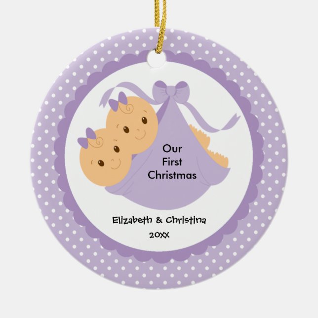 Baby Girls Twins Baby's First Christmas Ornament (Front)