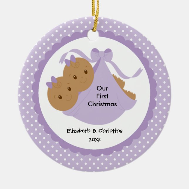 Baby Girls Twins Baby's First Christmas Ornament (Front)