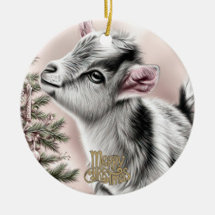 Baby Goat Christmas 13 and YOUR PHOTO Ceramic Tree Decoration