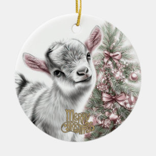 Baby Goat Christmas 14 and YOUR PHOTO Ceramic Tree Decoration