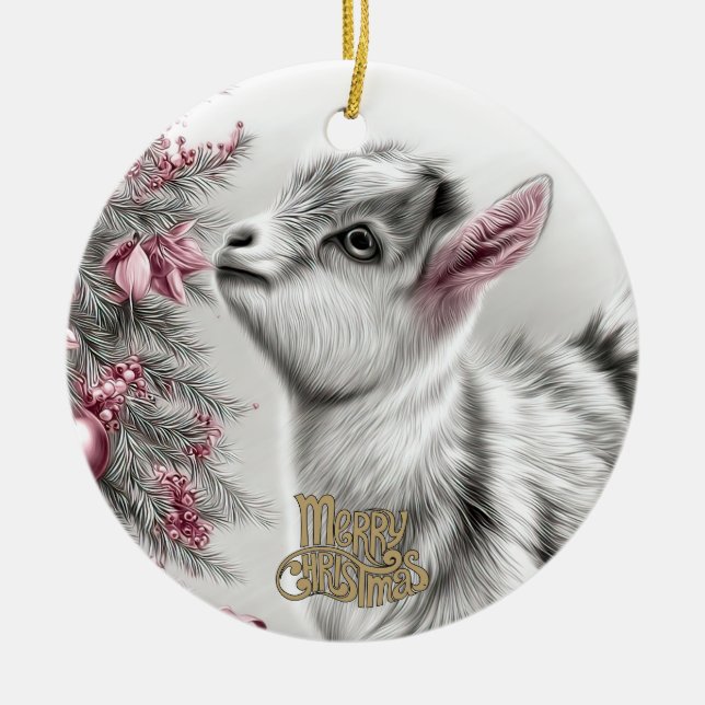 Baby Goat Christmas 15 and YOUR PHOTO Ceramic Tree Decoration (Front)