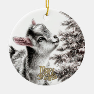 Baby Goat Christmas 17 and YOUR PHOTO Ceramic Tree Decoration