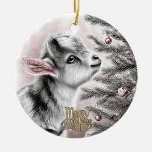 Baby Goat Christmas 19 and YOUR PHOTO Ceramic Tree Decoration