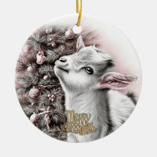 Baby Goat Christmas 1 and YOUR PHOTO Ceramic Tree Decoration