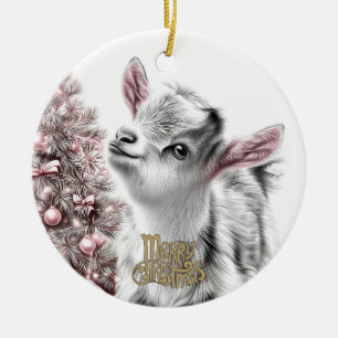 Baby Goat Christmas 20 and YOUR PHOTO Ceramic Tree Decoration