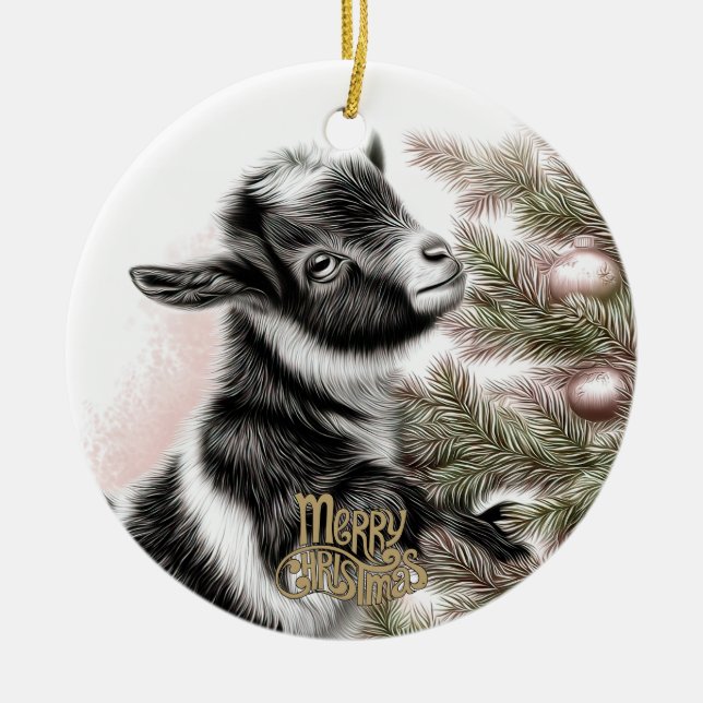 Baby Goat Christmas 2 and YOUR PHOTO Ceramic Tree Decoration (Front)