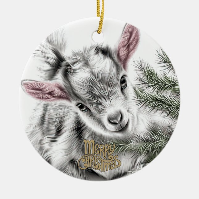 Baby Goat Christmas 3 and YOUR PHOTO Ceramic Tree Decoration (Front)