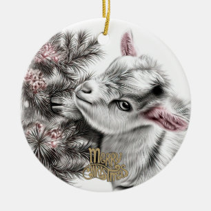 Baby Goat Christmas 4 and YOUR PHOTO Ceramic Tree Decoration