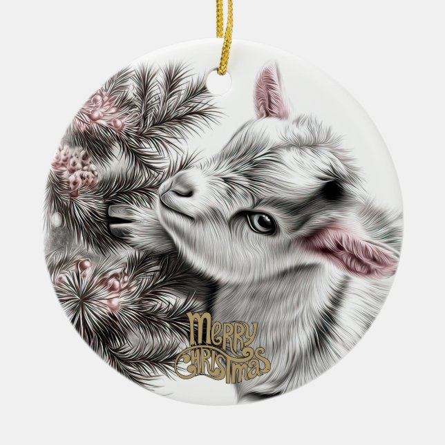 Baby Goat Christmas 4 and YOUR PHOTO Ceramic Tree Decoration (Front)