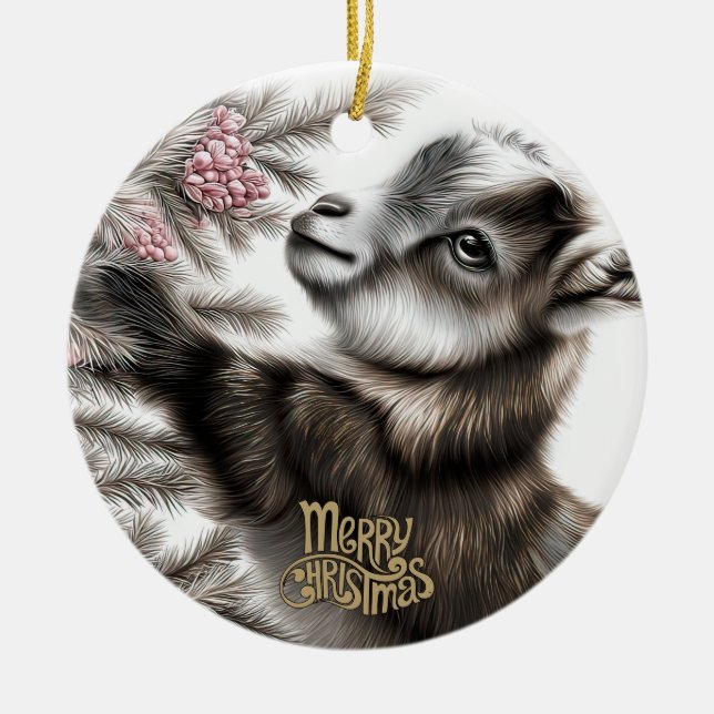 Baby Goat Christmas 6 and YOUR PHOTO Ceramic Tree Decoration (Front)