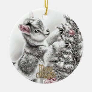 Baby Goat Christmas 8 and YOUR PHOTO Ceramic Tree Decoration