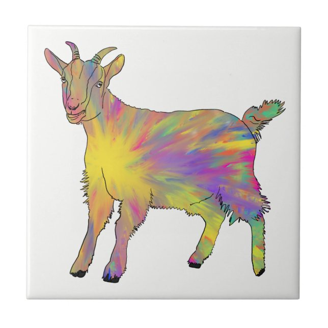 Baby Goat Colourful Cute farm Animal Art Painting Tile (Front)
