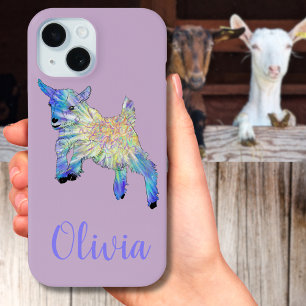 Baby Goat Funky Cute Psychedelic Animal Art Name iPhone 15 Case