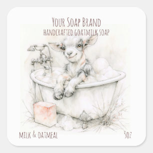 Baby Goat in a Bath Handmade Goatmilk Soap Square Sticker