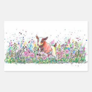 Baby Goat in Flower Field Rectangular Sticker