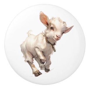 Baby Goat Too Much Fun Ceramic Knob